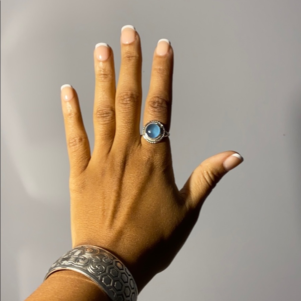BLUE CHALCEDONY Ocean Blue Gemstone 💎 925 Silver Ring Vintage Boho Retail $140